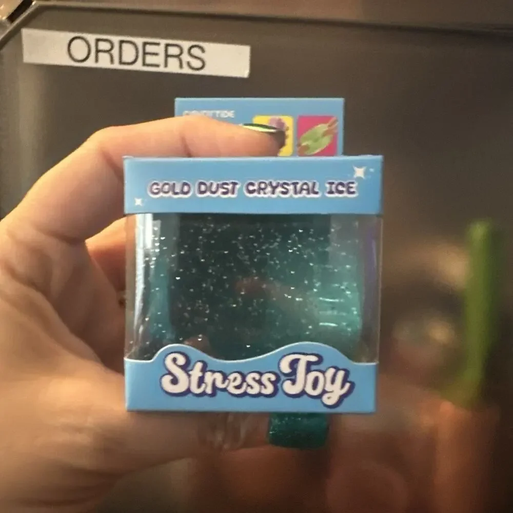 Gold Dust Crystal Ice Cube Squishy Sensory Squeeze Stress Toy Blue